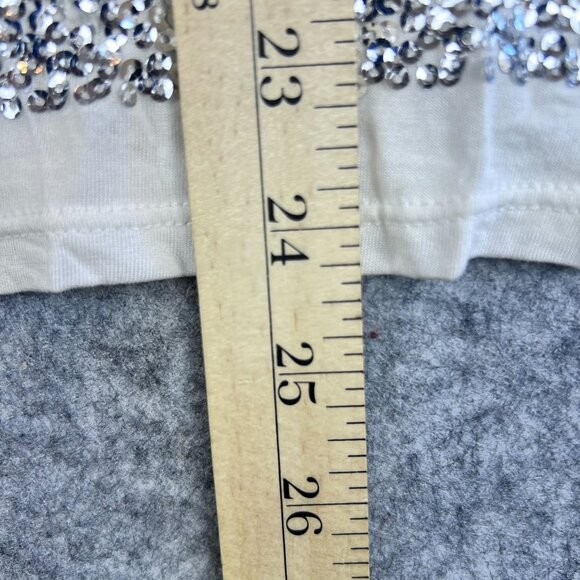 White House Black Market Womens XS Chic White Silver Sequin Striped T-Shirt NWT - Picture 7 of 8